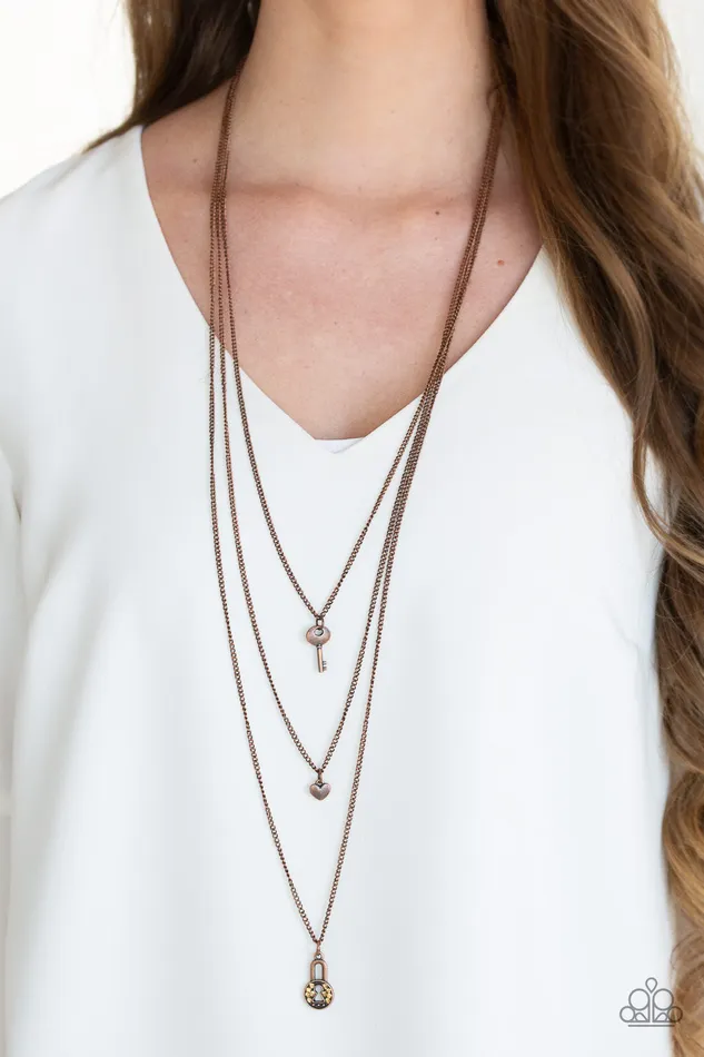 Secret Heart Copper Heart Key Layered Necklace Paparazzi Paparazzi Accessories Necklaces