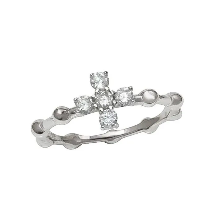 Silver Beaded Cross Ring w Zirconias ITALY Rings