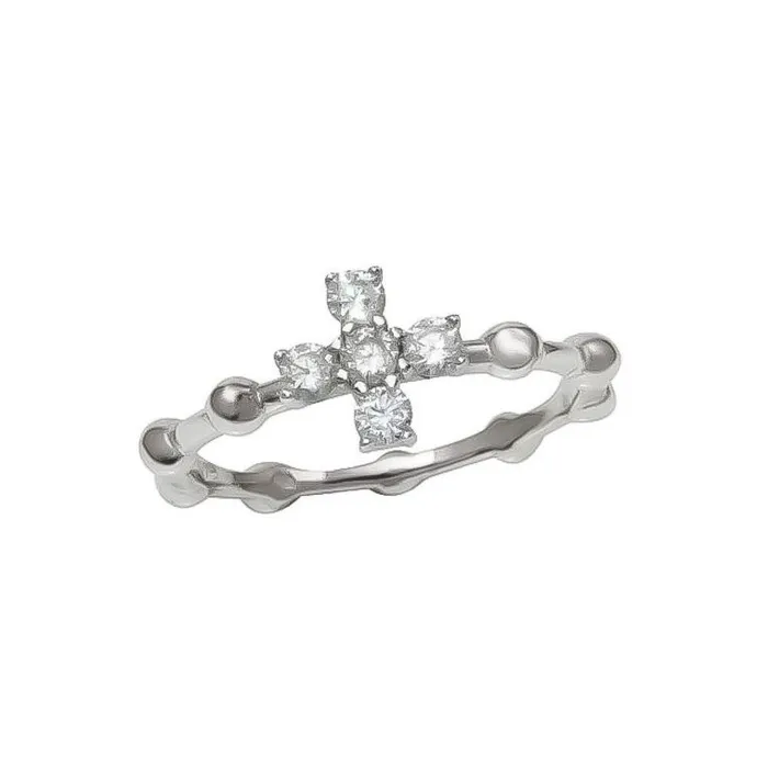 Silver Beaded Cross Ring w Zirconias ITALY Rings