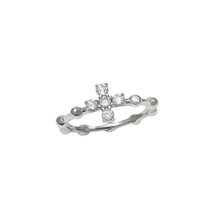 Silver Beaded Cross Ring w Zirconias ITALY Rings