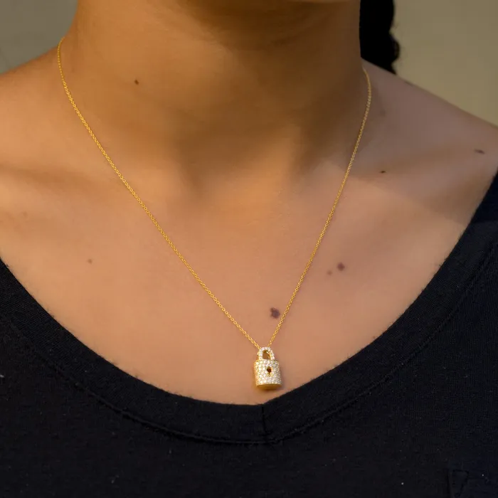 Skeies Jewelers Necklaces Roberto Coin Diamond Lock Necklace Pendant in Gold