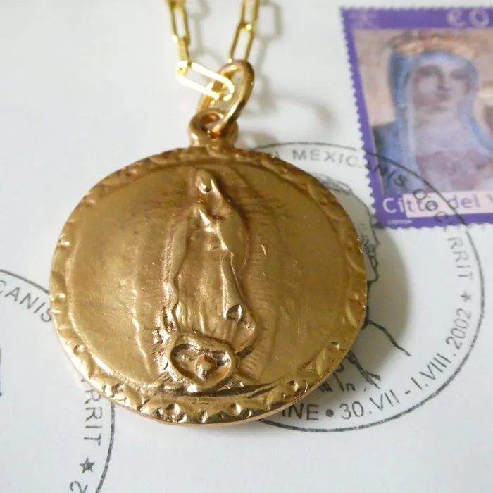SPAIN Necklaces GoldPlated Our Lady of Guadalupe Sacred Heart Necklace 22inch SPAIN Necklaces GoldPlated Our Lady of Guadalupe Sacred Heart Necklace 22inch