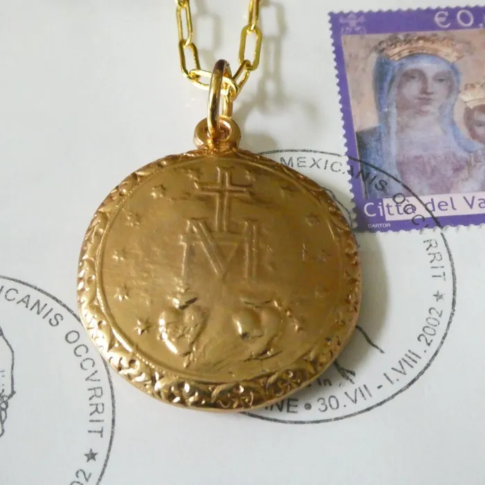 SPAIN Necklaces GoldPlated Our Lady of Guadalupe Sacred Heart Necklace 22inch
