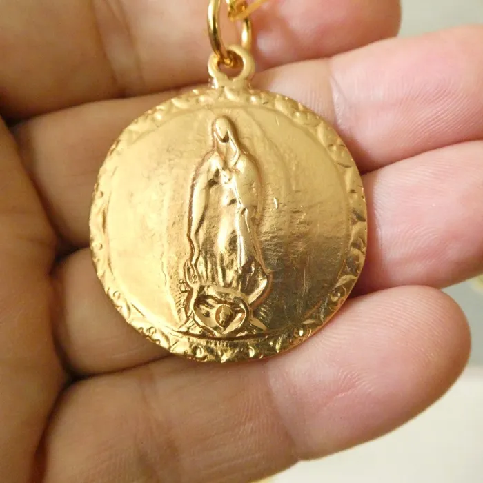 SPAIN Necklaces GoldPlated Our Lady of Guadalupe Sacred Heart Necklace 22inch