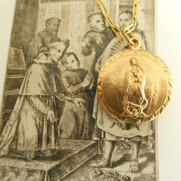 SPAIN Necklaces GoldPlated Our Lady of Guadalupe Sacred Heart Necklace 22inch