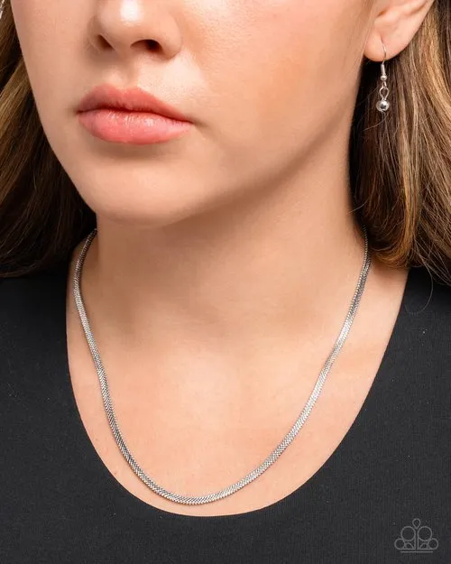 Spirited Simplicity Silver Flat Snake Chain Short Necklace Paparazzi Paparazzi Accessories Necklaces