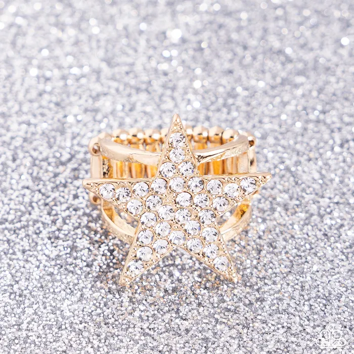 Star Pizzazz Gold with White Rhinestone Star Ring Paparazzi Paparazzi Accessories Rings