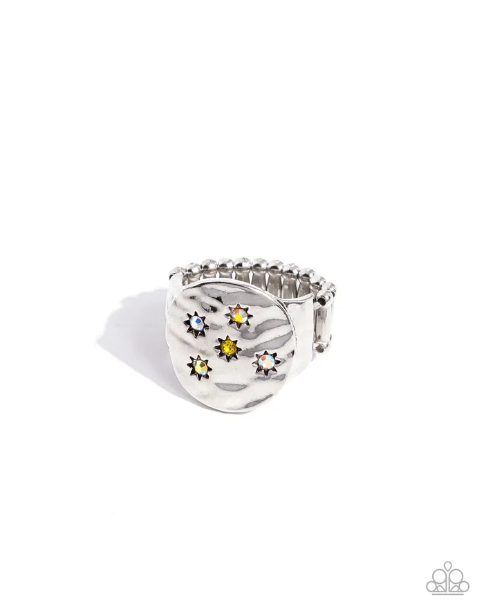 Starry Serenade Yellow Iridescent Star Rhinestone Silver Ring Paparazzi Paparazzi Accessories Rings Starry Serenade Yellow Iridescent Star Rhinestone Silver Ring Paparazzi Paparazzi Accessories Rings