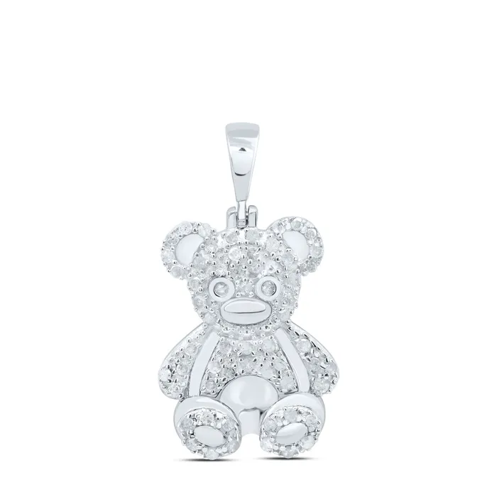 Sterling Silver 38Ctw Dia P4 Teddy Bear Pendant 41 grams GND Necklaces