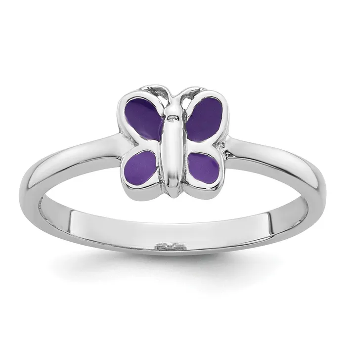 Sterling Silver Rhodiumplated Childrens Enamel Butterfly Ring 139 grams Qgold Rings Sterling Silver Rhodiumplated Childrens Enamel Butterfly Ring 139 grams Qgold Rings