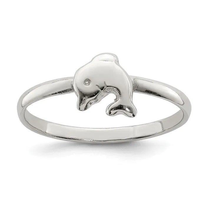 Sterling Silver Rhodiumplated Polished Dolphin Childrens Ring 068 grams Qgold Rings Sterling Silver Rhodiumplated Polished Dolphin Childrens Ring 068 grams Qgold Rings