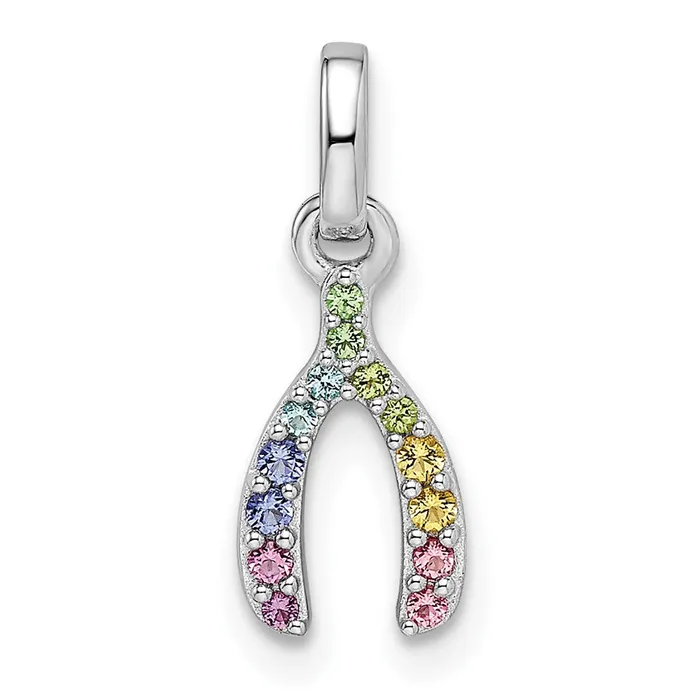 Sterling Silver Rhodiumplated Rainbow Nano Crystal Wishbone Pendant 041 grams Qgold Necklaces Sterling Silver Rhodiumplated Rainbow Nano Crystal Wishbone Pendant 041 grams Qgold Necklaces