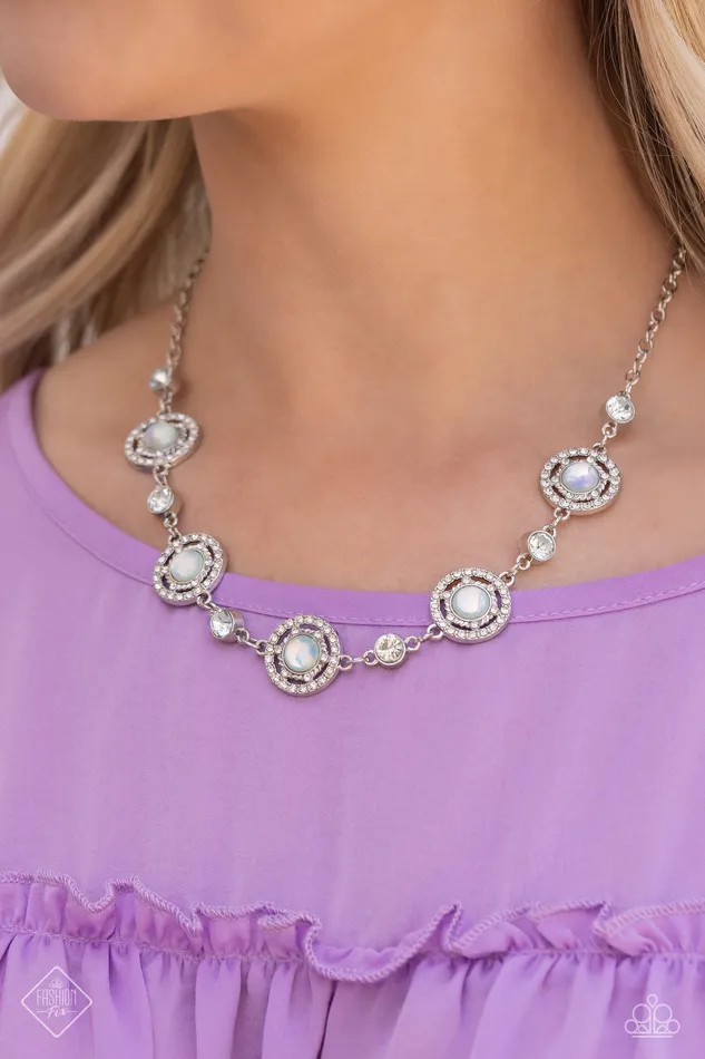 Summer Dream Green Glassy Bead Rhinestone Silver Short Necklace Paparazzi Fashion Fix July 2023 Paparazzi Accessories Necklaces