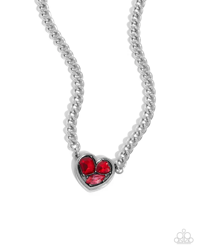 Tasteful Triad Red Gem Heart Silver Short Necklace Paparazzi Paparazzi Accessories Necklaces Tasteful Triad Red Gem Heart Silver Short Necklace Paparazzi Paparazzi Accessories Necklaces