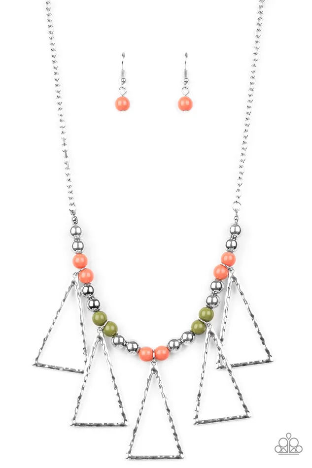 Terra Nouveau Multi Coral and Green Bead Silver Triangle Necklace Paparazzi Paparazzi Accessories Necklaces Terra Nouveau Multi Coral and Green Bead Silver Triangle Necklace Paparazzi Paparazzi Accessories Necklaces