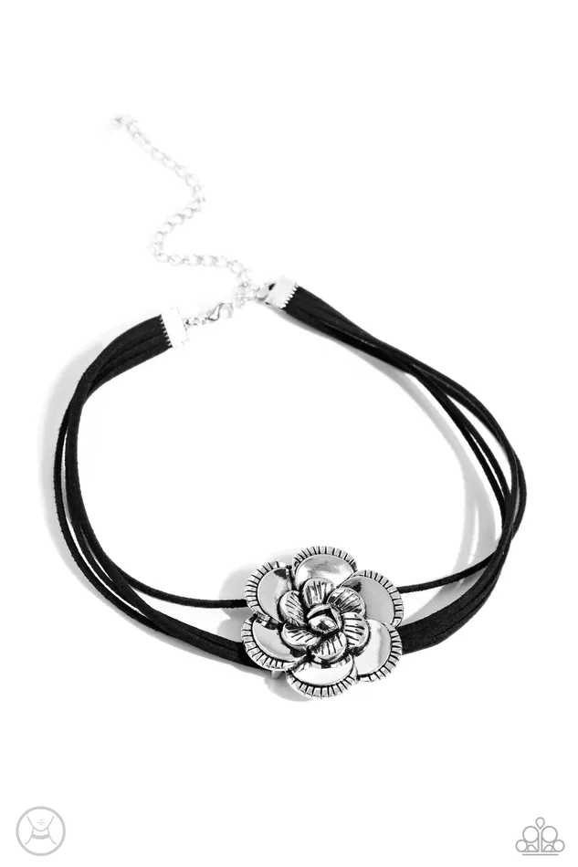 Textured Tapestry Black Suede Leather Cord Silver Flower Choker Necklace Paparazzi Paparazzi Accessories Necklaces Textured Tapestry Black Suede Leather Cord Silver Flower Choker Necklace Paparazzi Paparazzi Accessories Necklaces