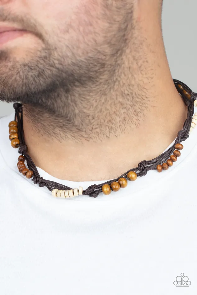 Tiki Tour Brown and White Wooden Bead Urban Necklace Paparazzi Paparazzi Accessories Necklaces