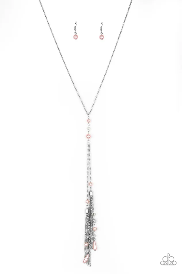 Timeless Tassels Pink Pearl White and Silver Bead Tassel Y Necklace Paparazzi Accessories Necklaces Timeless Tassels Pink Pearl White and Silver Bead Tassel Y Necklace Paparazzi Accessories Necklaces