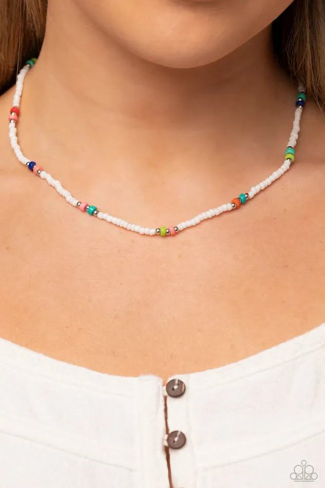 Tis the SEASUN White and Colorful Seed Bead Necklace Paparazzi Paparazzi Accessories Necklaces