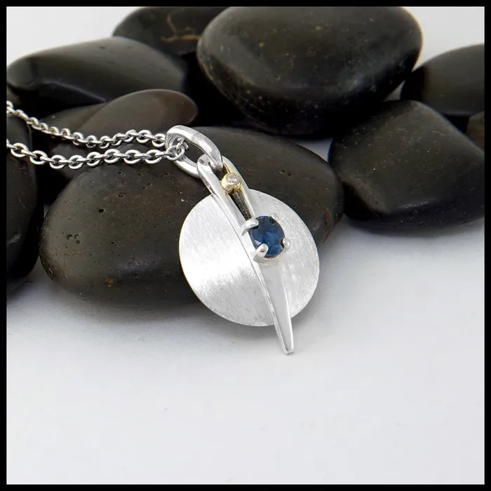 Tom Carter Brushed Silver Pendant with Blue Sapphire and Diamond Necklaces
