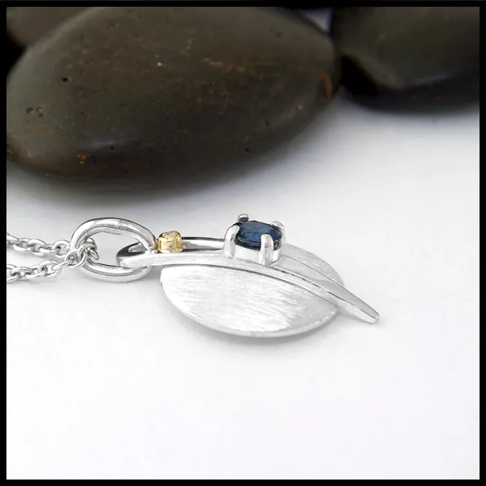 Tom Carter Brushed Silver Pendant with Blue Sapphire and Diamond Necklaces