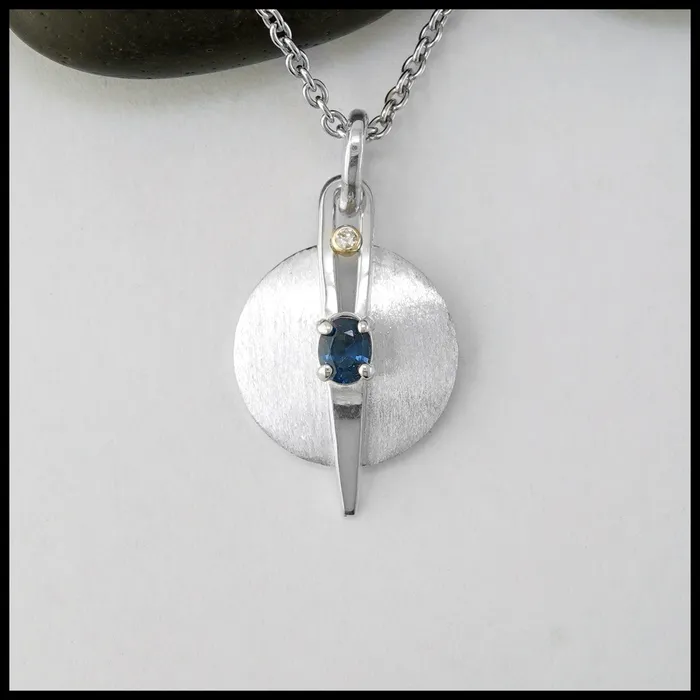 Tom Carter Brushed Silver Pendant with Blue Sapphire and Diamond Necklaces