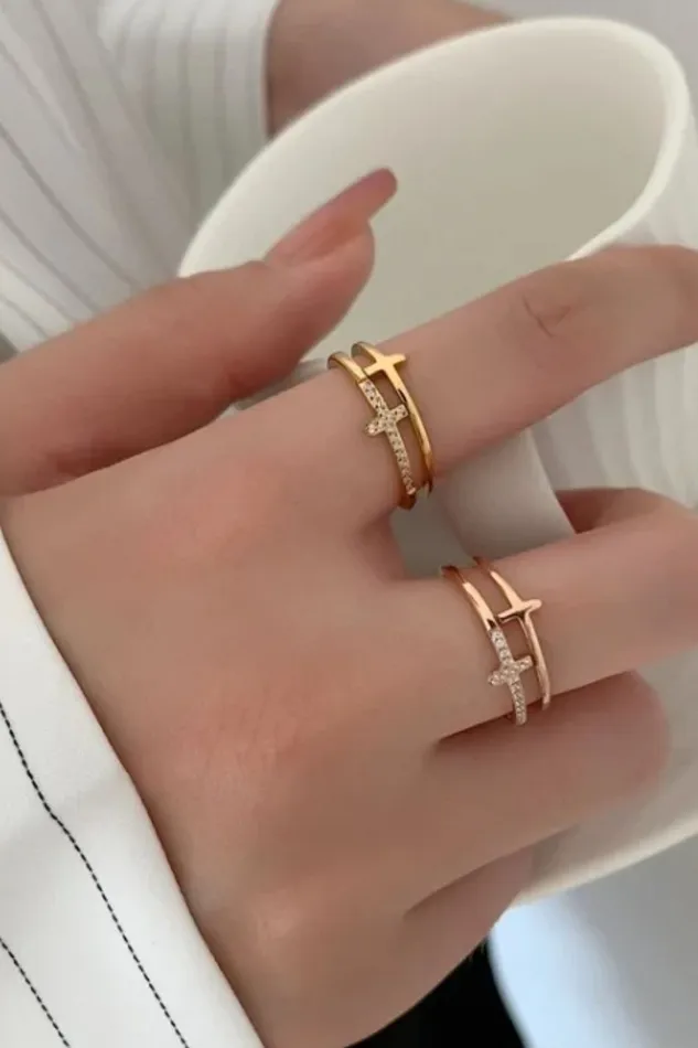 Trendsi 925 Sterling Silver Inland Zircon Cross Ring Rings