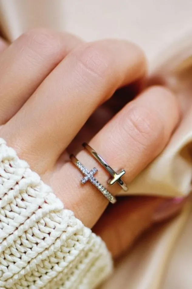 Trendsi 925 Sterling Silver Inland Zircon Cross Ring Rings