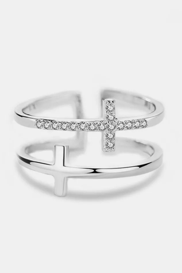 Trendsi 925 Sterling Silver Inland Zircon Cross Ring Rings