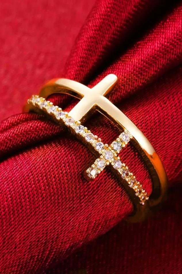 Trendsi 925 Sterling Silver Inland Zircon Cross Ring Rings