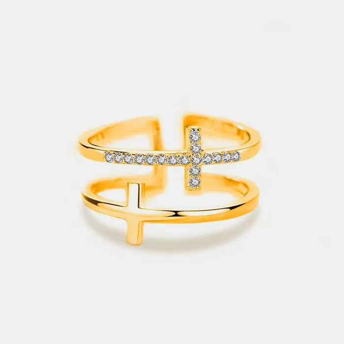 Trendsi 925 Sterling Silver Inland Zircon Cross Ring Rings