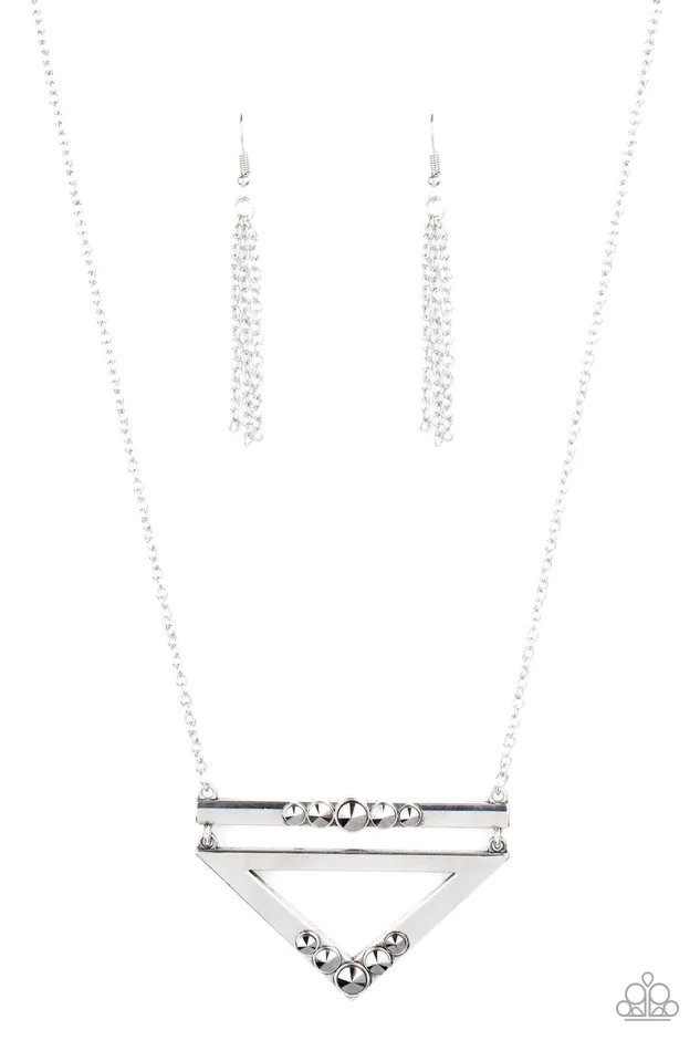 Triangulated Twinkle Silver Hematite Rhinestone Triangle Rhinestone Necklace Paparazzi Paparazzi Accessories Necklaces Triangulated Twinkle Silver Hematite Rhinestone Triangle Rhinestone Necklace Paparazzi Paparazzi Accessories Necklaces