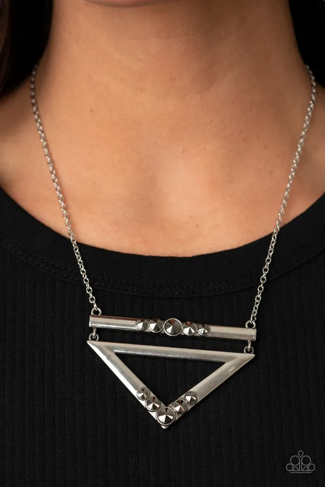 Triangulated Twinkle Silver Hematite Rhinestone Triangle Rhinestone Necklace Paparazzi Paparazzi Accessories Necklaces