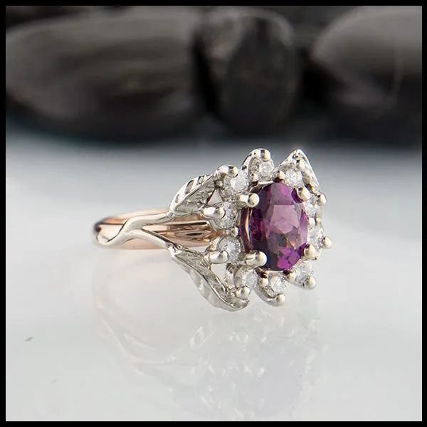 Vine and Leaf Purple Garnet Ring Walker Metalsmiths Rings