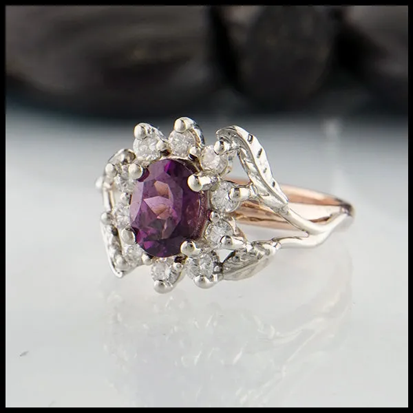 Vine and Leaf Purple Garnet Ring Walker Metalsmiths Rings