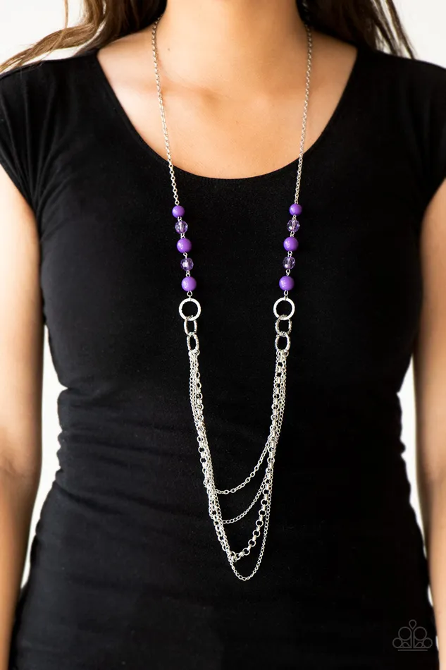 Vividly Vivid Purple Bead Silver Layered Necklace Paparazzi Paparazzi Accessories Necklaces
