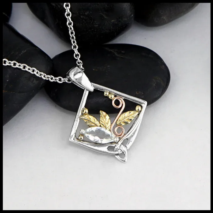 Walker Metalsmiths Necklaces Leaf Pendant with Aquamarine
