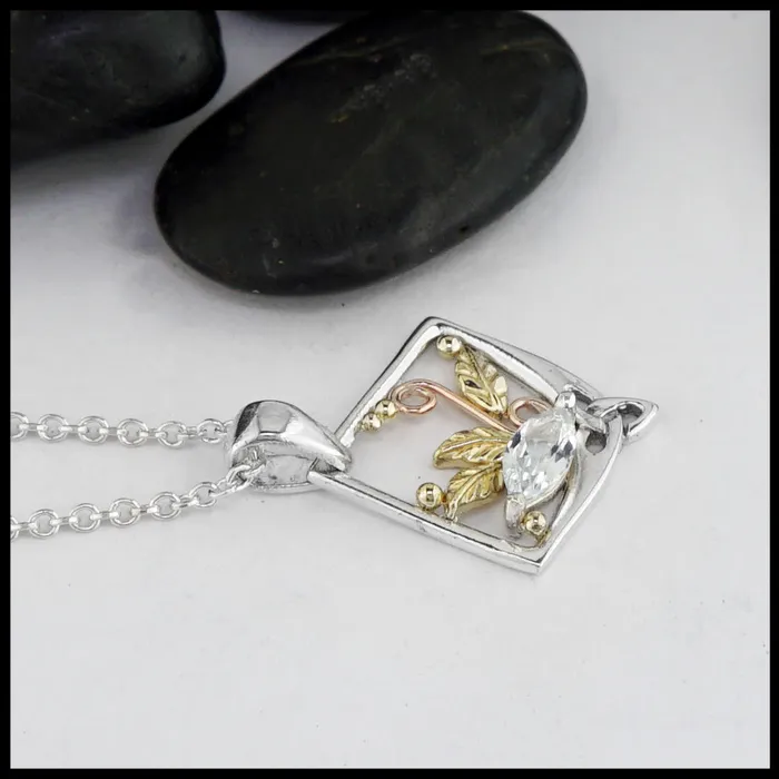 Walker Metalsmiths Necklaces Leaf Pendant with Aquamarine