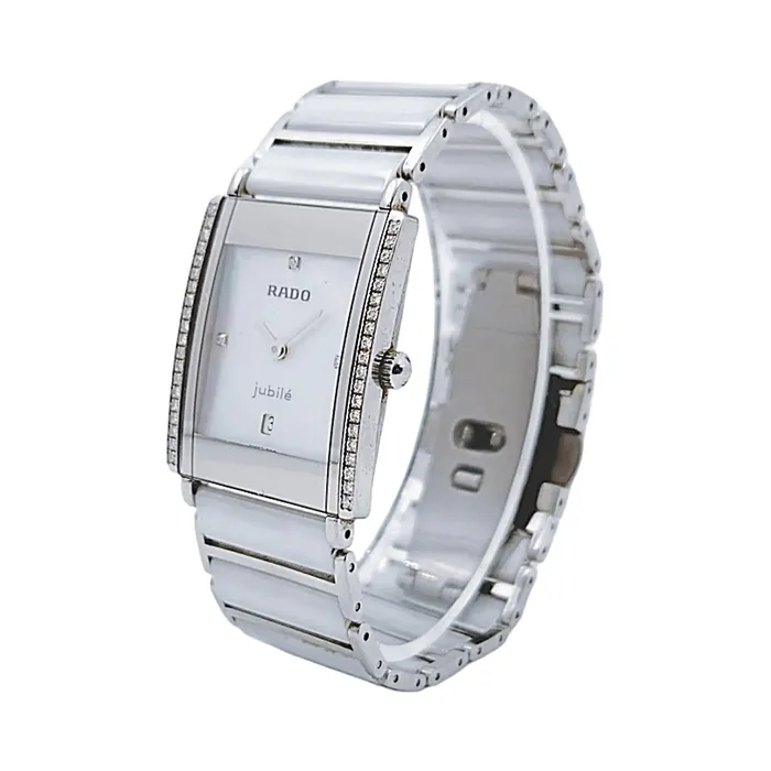 Watches Ladies Rado 24mm x 28mm Integral Jubile Watch with Diamond Dial and Diamond Bezel PreOwned Rado