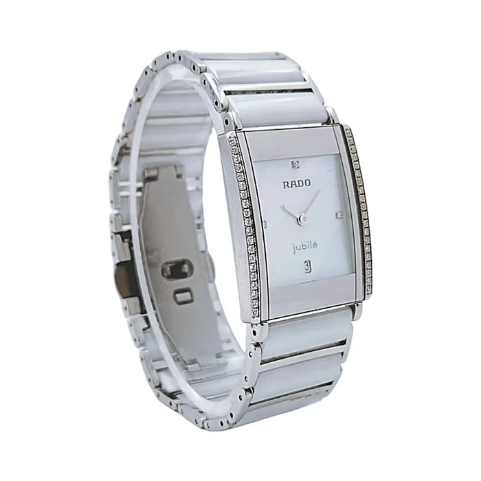 Watches Ladies Rado 24mm x 28mm Integral Jubile Watch with Diamond Dial and Diamond Bezel PreOwned Rado