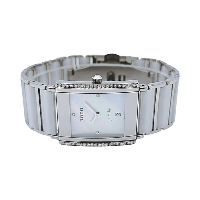 Watches Ladies Rado 24mm x 28mm Integral Jubile Watch with Diamond Dial and Diamond Bezel PreOwned Rado
