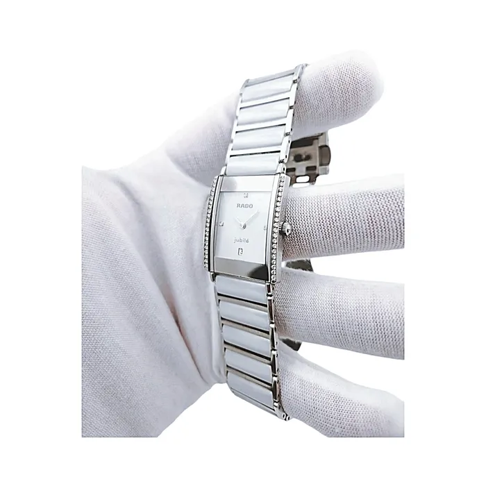 Watches Ladies Rado 24mm x 28mm Integral Jubile Watch with Diamond Dial and Diamond Bezel PreOwned Rado