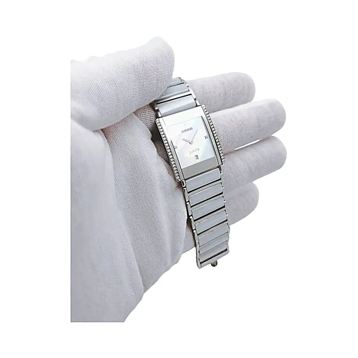 Watches Ladies Rado 24mm x 28mm Integral Jubile Watch with Diamond Dial and Diamond Bezel PreOwned Rado