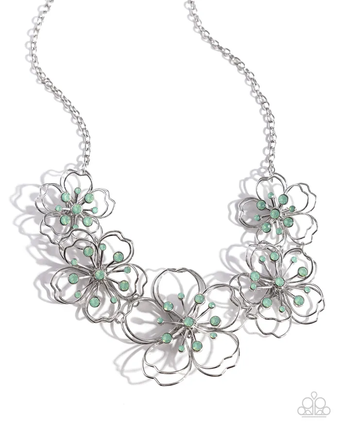 Wiry Wallflowers Green Opalescent Rhinestone Silver Flower Short Necklace Paparazzi Paparazzi Accessories Necklaces Wiry Wallflowers Green Opalescent Rhinestone Silver Flower Short Necklace Paparazzi Paparazzi Accessories Necklaces