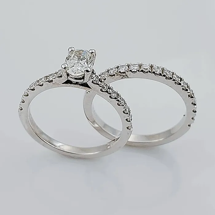 Womens 14K White Gold with 060 CT Oval Center Diamond SI2 Color I 49 GR Total Weight Wedding Ring Set Size 600 Monaco Collection Rings Womens 14K White Gold with 060 CT Oval Center Diamond SI2 Color I 49 GR Total Weight Wedding Ring Set Size 600 Monaco Collection Rings