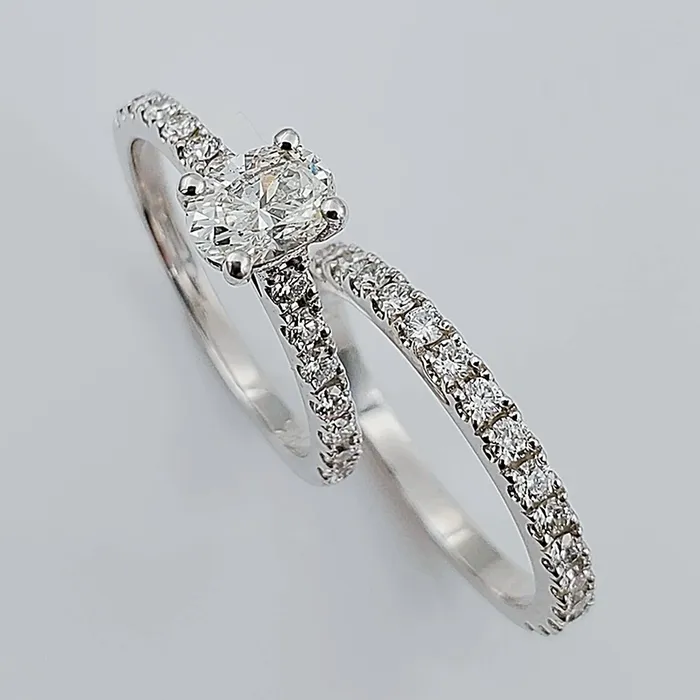 Womens 14K White Gold with 060 CT Oval Center Diamond SI2 Color I 49 GR Total Weight Wedding Ring Set Size 600 Monaco Collection Rings Womens 14K White Gold with 060 CT Oval Center Diamond SI2 Color I 49 GR Total Weight Wedding Ring Set Size 600 Monaco Collection Rings
