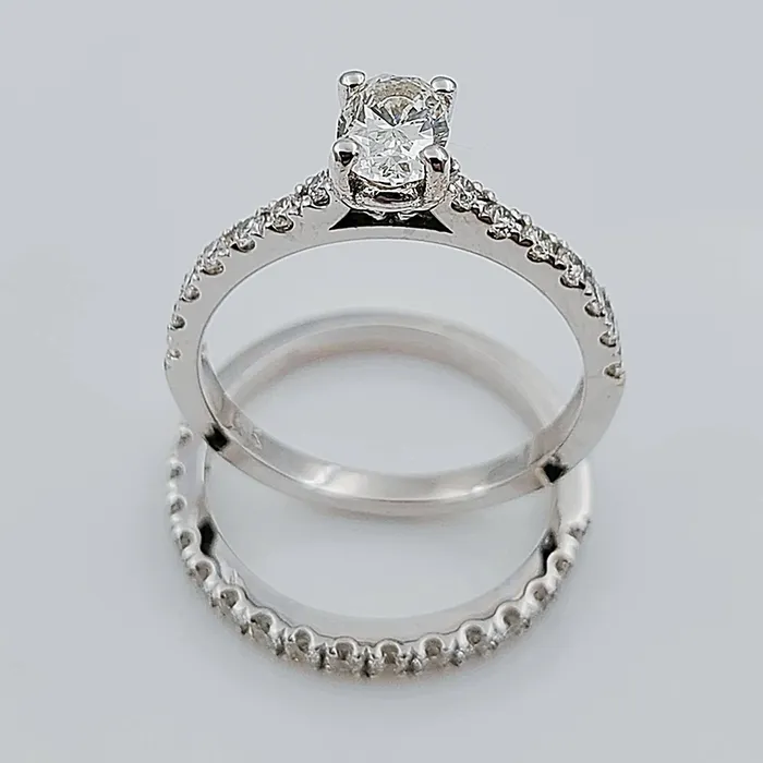 Womens 14K White Gold with 060 CT Oval Center Diamond SI2 Color I 49 GR Total Weight Wedding Ring Set Size 600 Monaco Collection Rings Womens 14K White Gold with 060 CT Oval Center Diamond SI2 Color I 49 GR Total Weight Wedding Ring Set Size 600 Monaco Collection Rings