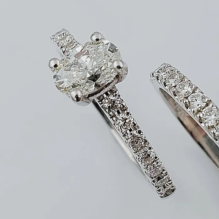 Womens 14K White Gold with 060 CT Oval Center Diamond SI2 Color I 49 GR Total Weight Wedding Ring Set Size 600 Monaco Collection Rings Womens 14K White Gold with 060 CT Oval Center Diamond SI2 Color I 49 GR Total Weight Wedding Ring Set Size 600 Monaco Collection Rings