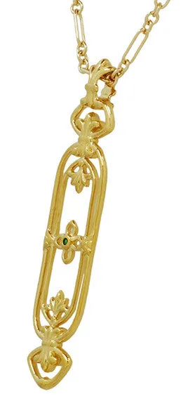 Yellow Gold Vermeil 1910 Era Fleur de Lys Art Nouveau Cartouche Emerald Pendant Antique Jewelry Mall Necklaces Yellow Gold Vermeil 1910 Era Fleur de Lys Art Nouveau Cartouche Emerald Pendant Antique Jewelry Mall Necklaces