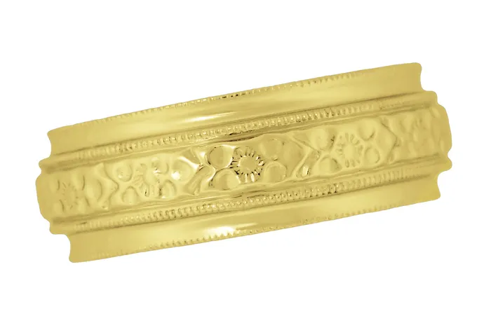 Yellow Gold Victorian Carved Leaves and Flowers 6mm Wide Wedding Ring Antique Jewelry Mall Rings Yellow Gold Victorian Carved Leaves and Flowers 6mm Wide Wedding Ring Antique Jewelry Mall Rings
